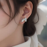 Elegant Leaf-Shaped Marquise zirconia Stud Earrings worn on a model's ear