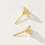 back view close-up of gold plated Classic six-prong Brilliant-Cut Sterling Silver Stud Earrings