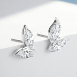 side view close up Elegant Leaf-Shaped Marquise zirconia Stud Earrings
