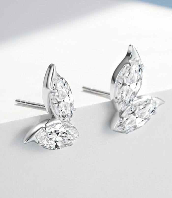 side view close up Elegant Leaf-Shaped Marquise zirconia Stud Earrings