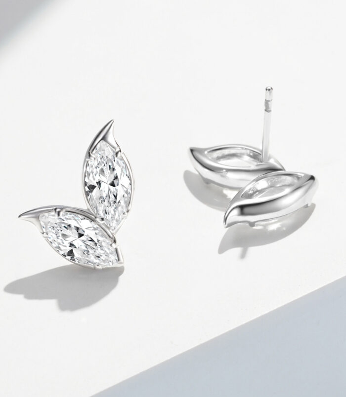 back side close up of Elegant Leaf-Shaped Marquise zirconia Stud Earrings