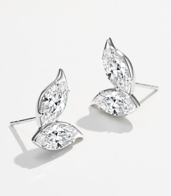 ear stick details of Elegant Leaf-Shaped Marquise zirconia Stud Earrings