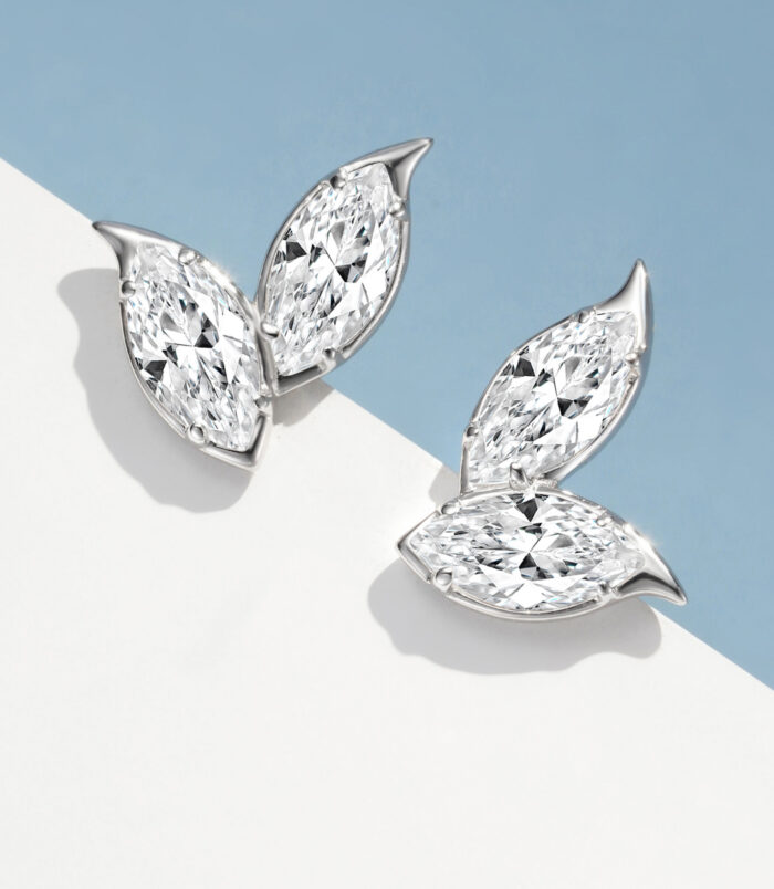 front view close up of Elegant Leaf-Shaped Marquise zirconia Stud Earrings