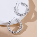 top view of Sterling Silver Pavé-Set Huggie Hoop Earrings