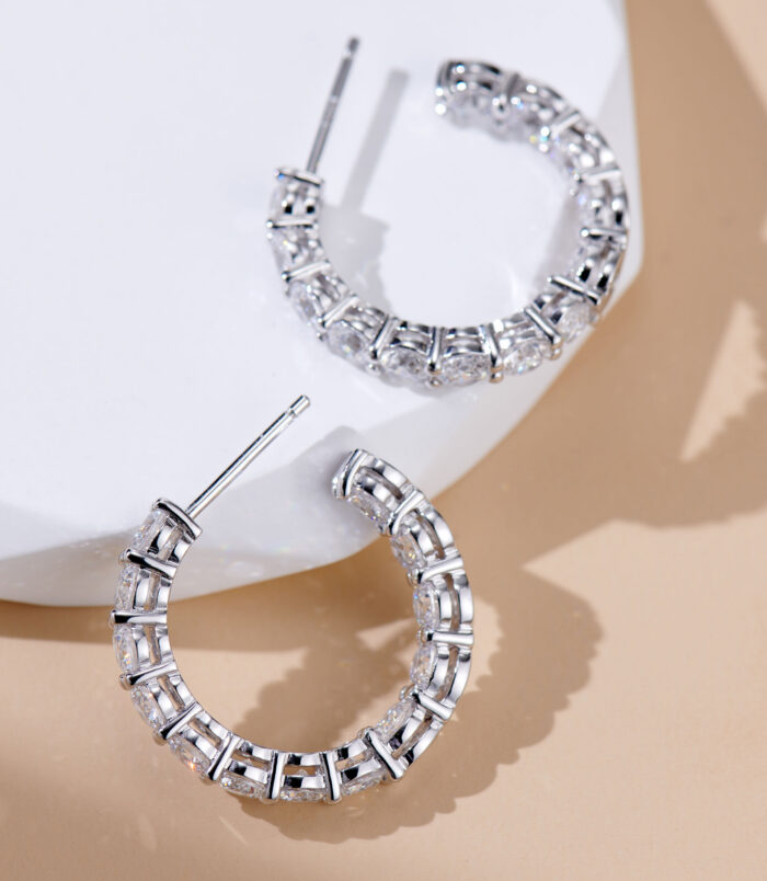 top view of Sterling Silver Pavé-Set Huggie Hoop Earrings