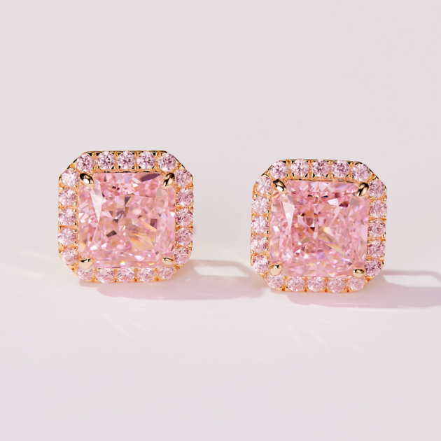 3ct Pink Brocade Diamond | Silver Earrings