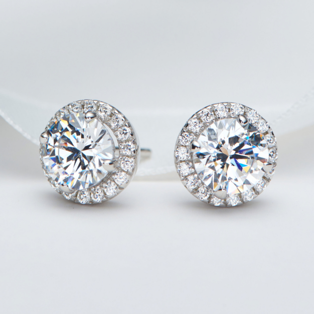 1ct Round Diamond | Silver Earrings