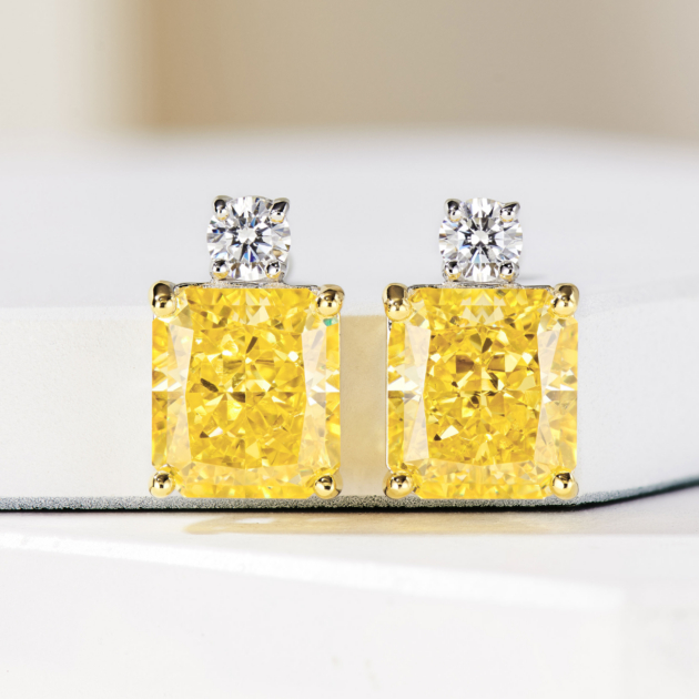 5ct Rectangular Diamond | Silver Earrings