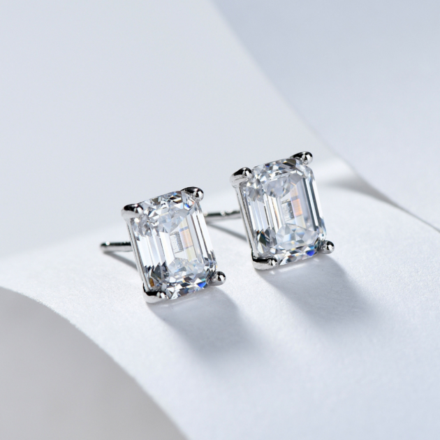 1.5ct Rectangle Asscher | Silver Earrings