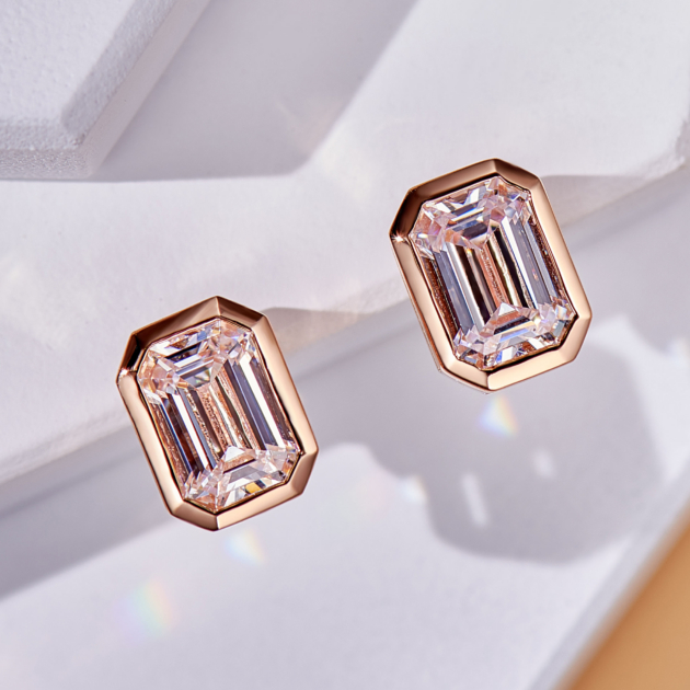 1ct Rectangle Diamond | Silver Earrings