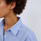 Sterling Silver Round-Cut Cubic Zirconia Halo Stud Earrings on a foreign model's ear