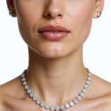 Sterling Silver Emerald-Cut Cubic Zirconia Stud Earrings model display