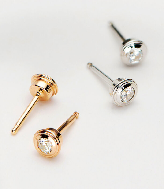 Sterling Silver mini Stud Earrings color comparison : white gold color vs. rose gold color