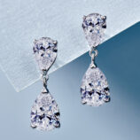 front view close up of Sterling Silver Pear-Cut Cubic Zirconia Drop Earrings