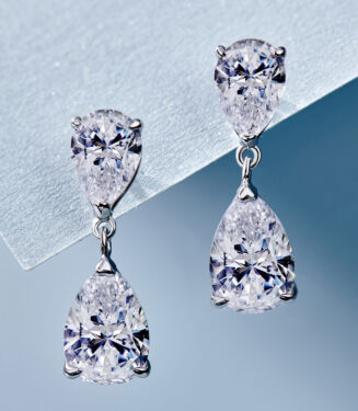 front view close up of Sterling Silver Pear-Cut Cubic Zirconia Drop Earrings