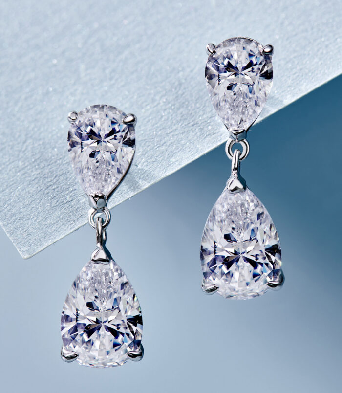 Sterling Silver Pear-Cut Cubic Zirconia Drop Earrings front view front view close up of Sterling Silver Pear-Cut Cubic Zirconia Drop Earrings