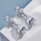 top view close up of Sterling Silver Pear-Cut Cubic Zirconia Drop Earrings