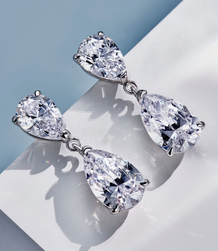 Sterling Silver Pear-Cut Cubic Zirconia Drop Earrings top view top view close up of Sterling Silver Pear-Cut Cubic Zirconia Drop Earrings