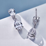 back side view close up of Sterling Silver Pear-Cut Cubic Zirconia Drop Earrings