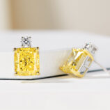 side view of Sterling Silver Yellow Cushion-Cut Halo Stud Earrings