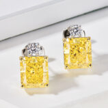 front view close up of Sterling Silver Yellow Cushion-Cut Halo Stud Earrings