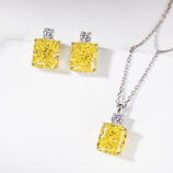 jewelry set of Sterling Silver Yellow Cushion-Cut Halo Stud Earrings and necklace