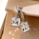 close up of Sterling Silver Cushion-Cut Drop Earrings