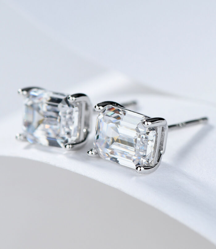 Sterling Silver Emerald-Cut Cubic Zirconia Stud Earrings side view side view close up of Sterling Silver Emerald-Cut Cubic Zirconia Stud Earrings