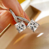 hand held close up of Sterling Silver Cushion-Cut Drop Earrings