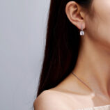 Sterling Silver Cushion-Cut Drop Earrings on a model's ears
