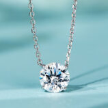 Minimalist sterling silver solitaire necklace, featuring a single round brilliant-cut white cubic zirconia stone in a four-prong setting, paired with a delicate cable chain, creating a sleek and modern look perfect for everyday wear or as a thoughtful gift.