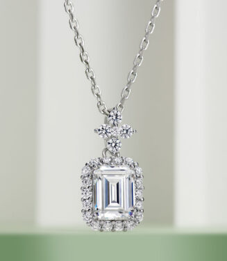 front view close-up of Sterling silver perfume bottle necklace