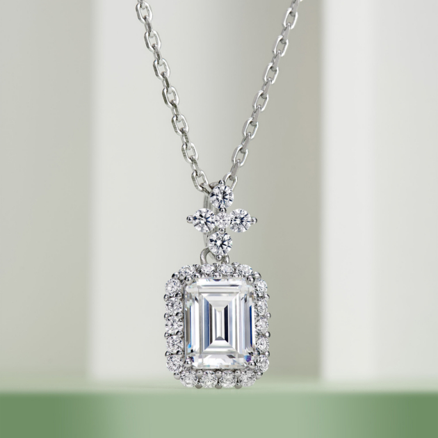 1.5ct Halo-set Perfume Bottle | Silver Necklace