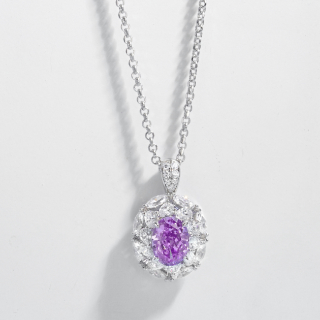 1.5ct Egg shaped Purple | Silver Necklace