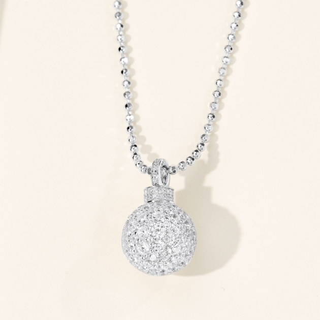 Brushed Ball Diamond | Silver Necklace
