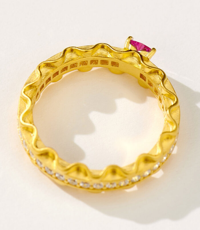 inner side close-up of Enchanting Heart-Shaped Pink Zirconia Sterling Silver Ring