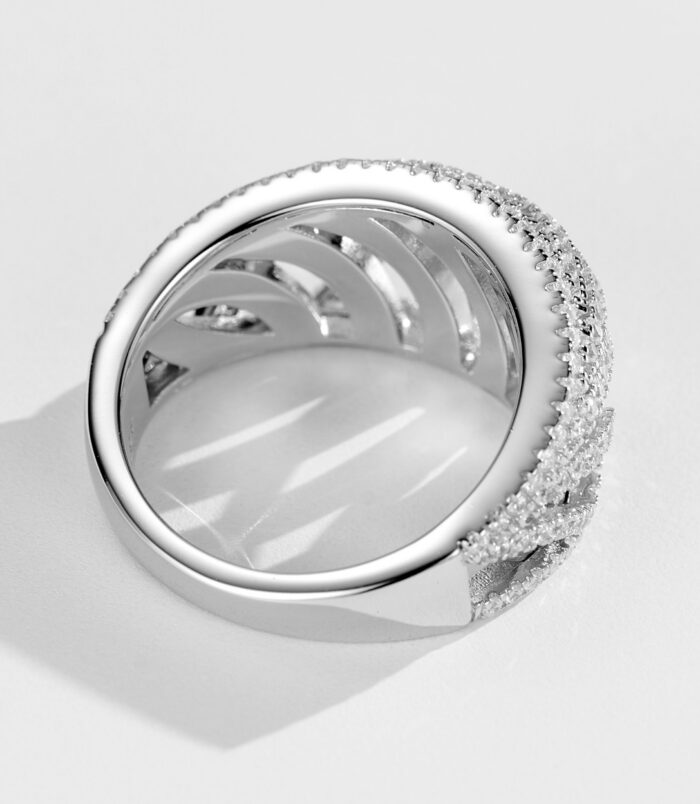 inner side close-up of Bold Criss-Cross Cubic Zirconia Pavé Sterling Silver Band Ring