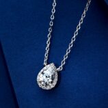 main stone details of Sterling Silver Solitaire Halo Pear-cut Zirconia Pendant Necklace