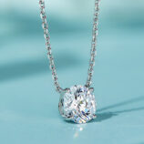 side view close-up of Sleek Sterling Silver Solitaire zirconia Necklace