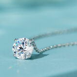 main stone close-up of Sleek Sterling Silver Solitaire zirconia Necklace