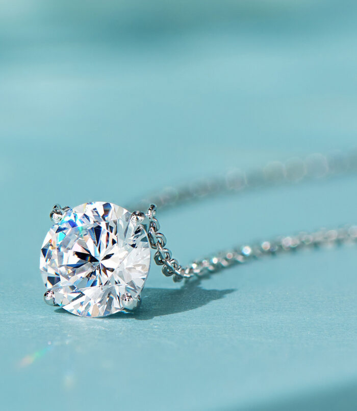 main stone close-up of Sleek Sterling Silver Solitaire zirconia Necklace
