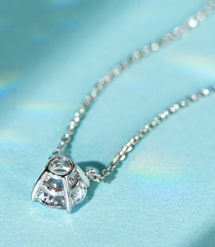 back view close-up of Sleek Sterling Silver Solitaire zirconia Necklace