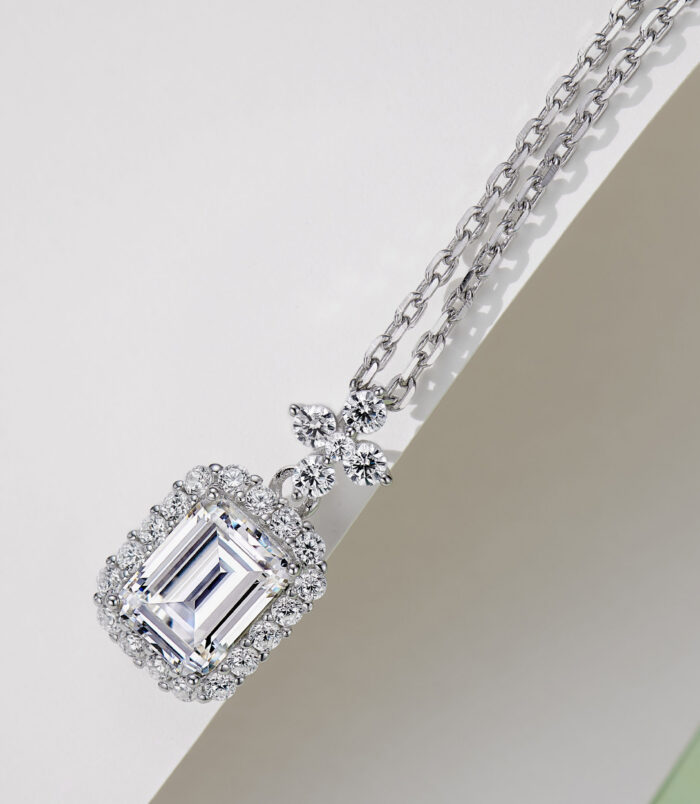 top view close-up of Sterling silver perfume bottle necklace