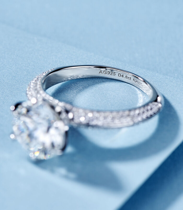 inner view close-up of Solitaire Cubic Zirconia Sterling Silver Engagement Ring