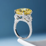 side view close-up of Luxury Yellow Emerald-Cut Three-Stone Sterling Silver Ring