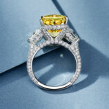 back side close-up of Luxury Yellow Emerald-Cut Three-Stone Sterling Silver Ring