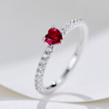 side view close-up of Enchanting Heart-Shaped Simulated Ruby Sterling Silver Ring