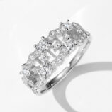 side view close-up of Sparkling Intricate Openwork Sterling Silver Ring