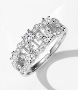 side view close-up of Sparkling Intricate Openwork Sterling Silver Ring