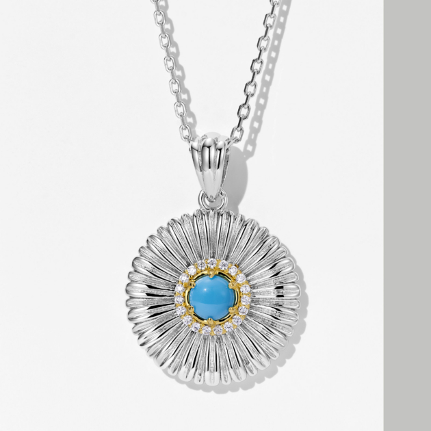 Daisy Blue Turquoise Pendant | Silver Necklace